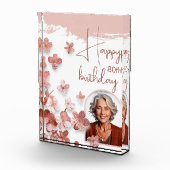 ピンクグリッター花フローラ80誕生日 フォトブロック (右)