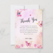 ピンクグリッター蝶ブライダルシャワーありがとう カード (正面)