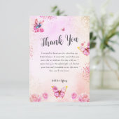 ピンクグリッター蝶ブライダルシャワーありがとう カード (スタンド正面)