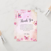 ピンクグリッター蝶ブライダルシャワーありがとう カード (正面/裏面インサイチュ)