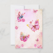 ピンクグリッター蝶ブライダルシャワーありがとう カード (裏面)