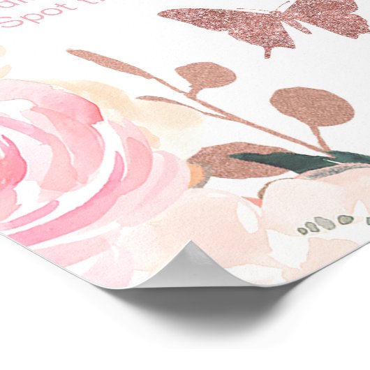 ピンクグリッター蝶誕生日マイルストーンポスター ポスター (角)