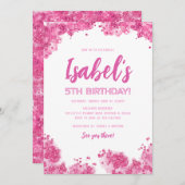 ピンクグリッター誕生日 招待状 (正面/裏面)
