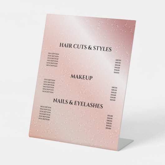 ピンクグリッター赤面ヘアメイクアップサロン価格 台座サイン (正面)