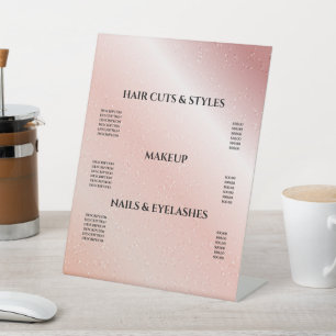ピンクグリッター赤面ヘアメイクアップサロン価格 台座サイン