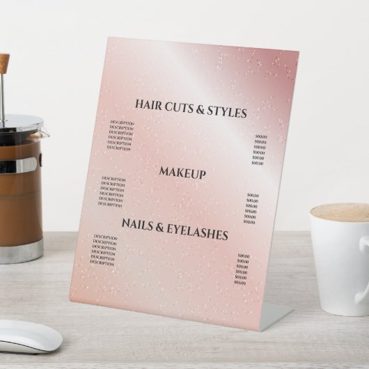 ピンクグリッター赤面ヘアメイクアップサロン価格 台座サイン (インサイチュ)