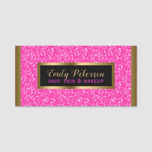 ピンクグリッター金ゴールドアクセント 名札 (正面)