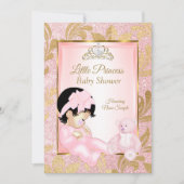 ピンクグリッター金ゴールドベビーシャワーベア 招待状 (正面)
