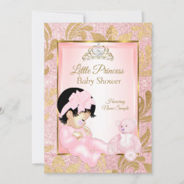 ピンクグリッター金ゴールドベビーシャワーベア 招待状