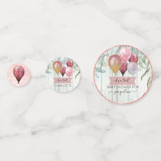 ピンクグリッター風船ユーカリプタスベビーガールシャワー コンフェッティ (正面)