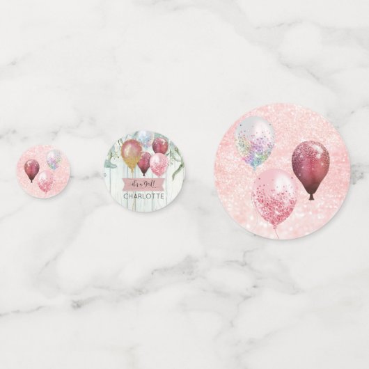 ピンクグリッター風船ユーカリプタスベビーガールシャワー コンフェッティ (裏面)