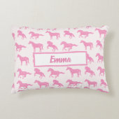 ピンクグリッター馬パターン小さな女の子名 アクセントクッション (正面)