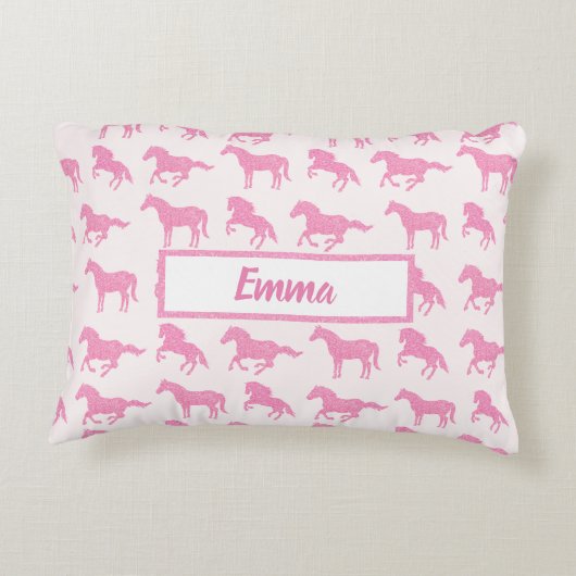 ピンクグリッター馬パターン小さな女の子名 アクセントクッション (裏面)