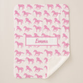 ピンクグリッター馬パターン小さな女の子名 シェルパブランケット (正面)