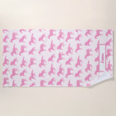 ピンクグリッター馬パターン小さな女の子名 ビーチタオル (正面)