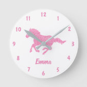 ピンクグリッター馬パターン小さな女の子名 ラウンド壁時計 (正面)