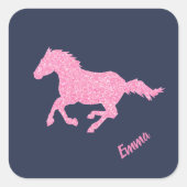 ピンクグリッター馬小さな女の子ファーストネーム動物 スクエアシール (正面)