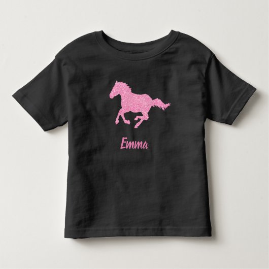 ピンクグリッター馬小さな女の子ファーストネーム動物 トドラーTシャツ (正面)