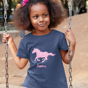 ピンクグリッター馬小さな女の子ファーストネーム動物 Tシャツ