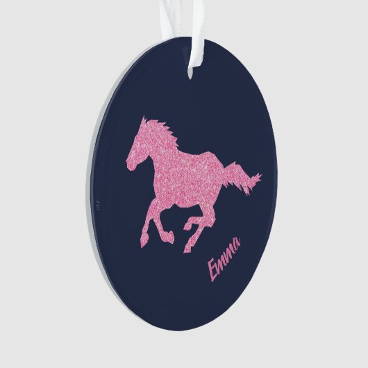 ピンクグリッター馬小さな女の子動物クリスマス オーナメント (正面)