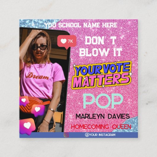 ピンクグリッター高校ホームカミングクイーンキャンペーン エンクロージャーカード (正面)