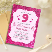 ピンクグリッター鮮やかキュイきらめくー9歳の誕生日 招待状