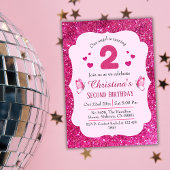 ピンクグリッター鮮やか可愛いきらめく2歳の誕生日 招待状