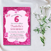 ピンクグリッター鮮やか可愛いきらめく6歳の誕生日 招待状