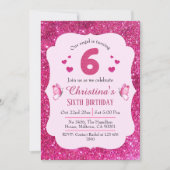ピンクグリッター鮮やか可愛いきらめく6歳の誕生日 招待状 (正面)