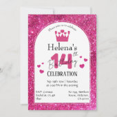 ピンクグリッター鮮やか14きらめく歳かわいい 招待状 (正面)