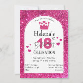 ピンクグリッター鮮やか18きらめく歳かわいい 招待状 (正面)