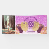 ピンクグリッター100誕生日&バルーンのバナー 横断幕 (横)