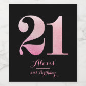 ピンクグリッター21歳のパーティー ワインラベル (シングルラベル)