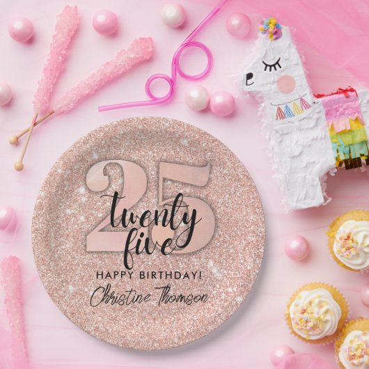 ピンクグリッター25番目の誕生日紙プレート ペーパープレート (パーティー)