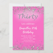 ピンクグリッター30th誕生日招待状 招待状 (正面)