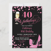 ピンクグリッター40と素晴らしいハイヒール誕生日 招待状 (正面)