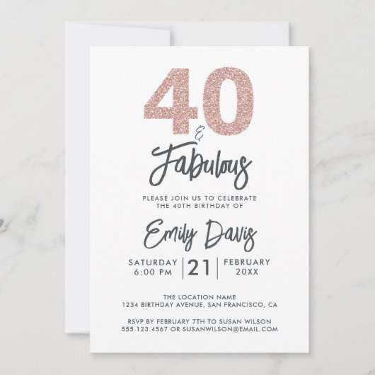 ピンクグリッター40と素晴らしい | 40th誕生日パーティー 招待状 (正面)