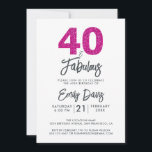 ピンクグリッター40と素晴らしい | 40th誕生日パーティー 招待状<br><div class="desc">シックな40歳のエレガント誕生日の写真の招待状をパーソナライズし、40歳の誕生日パーティーお祝いのために送信できる。ブラック&ホットピンクグリッターの「40 and Fabulous」は書道とタイポグラフィを用いてエレガント設定されモダンている。Happy Dolphin Studio専用に設計！@happydolphinstudio</div>