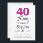 ピンクグリッター40と素晴らしい | 40th誕生日パーティー 招待状<br><div class="desc">シックな40歳のエレガント誕生日の写真の招待状をパーソナライズし、40歳の誕生日パーティーお祝いのために送信できる。ブラック&ホットピンクグリッターの「40 and Fabulous」は書道とタイポグラフィを用いてエレガント設定されモダンている。Happy Dolphin Studio専用に設計！@happydolphinstudio</div>
