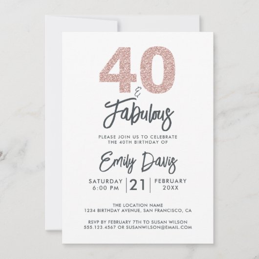 ピンクグリッター40と素晴らしい | 40th誕生日パーティー 招待状 (正面)