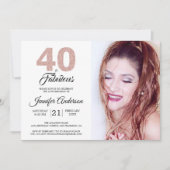 ピンクグリッター40歳と素敵な40歳の誕生日の写真 招待状 (正面)