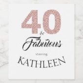 ピンクグリッター40歳と素晴らしい40歳の誕生日パーティー ワインラベル (シングルラベル)