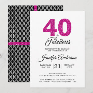 ピンクグリッター40歳 最高に素敵！｜40歳の誕生日パーティー 招待状