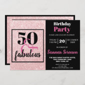 ピンクグリッター50と素晴らしい誕生日パーティー 招待状 (正面/裏面)