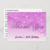 ピンクグリッター50誕生日ありがとう ポストカード (正面/裏面)
