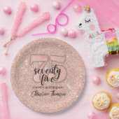 ピンクグリッター'75th誕生日紙プレート ペーパープレート (パーティー)