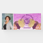 ピンクグリッター80誕生日&バルーンのバナー 横断幕 (横)