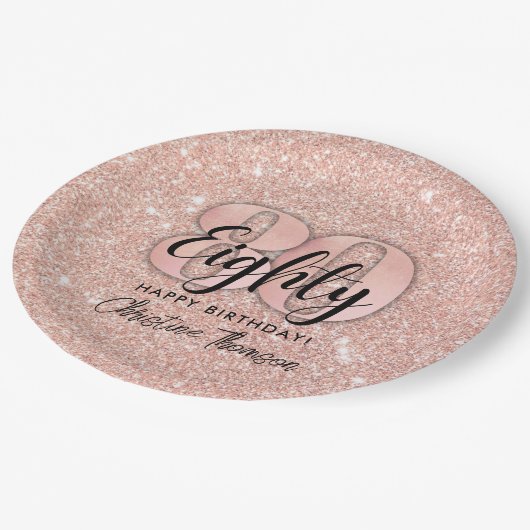 ピンクグリッター'80th誕生日紙プレート ペーパープレート (アングル)