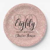 ピンクグリッター'80th誕生日紙プレート ペーパープレート (正面)
