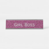ピンクグリッター&シルバーガールボスおもしろい企業の デスクネームプレート (正面)